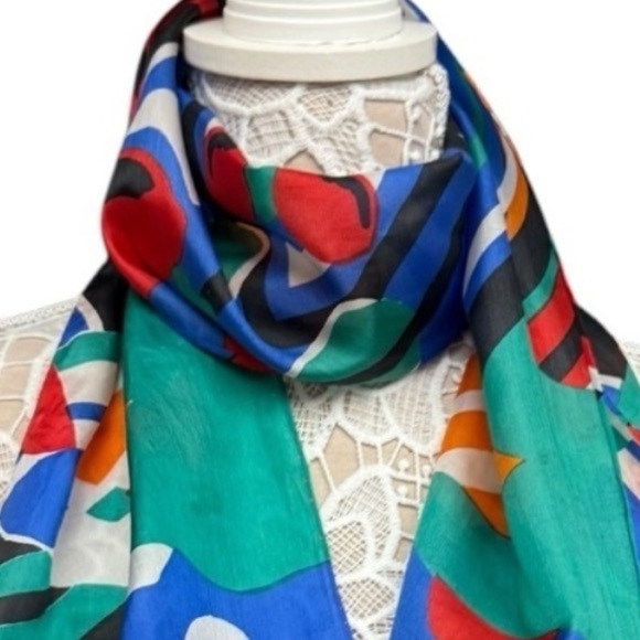 Vintage Scarf Bundle, Abstract Artistic Silk & Mod Geometric Orange - Picture 4 of 9